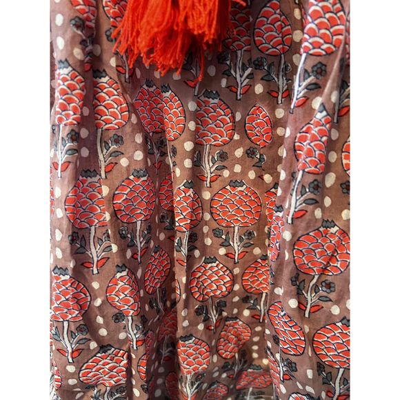 SZ Blockprints Womens Blue Pink Long Sleeves Printed Tassel Tunic Blouse Size S - Picture 3 of 8